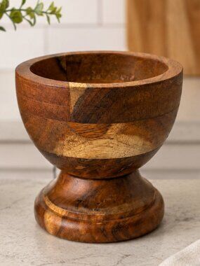 RARE One of a Kind | Handcrafted Mango Wood Pedestal Mortar Bowl – Made in India